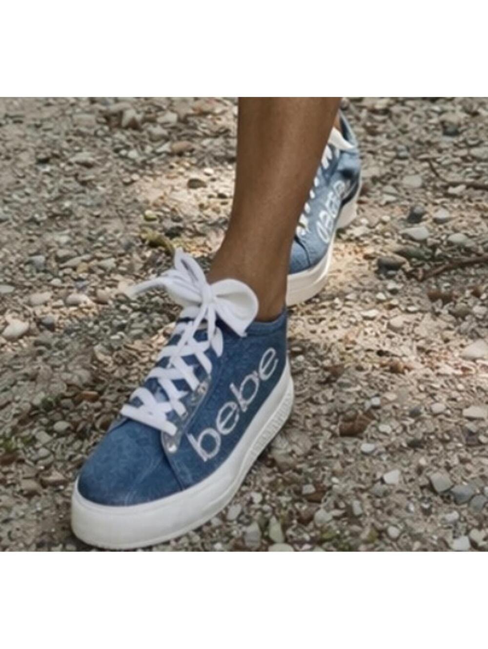 Womans BEBE Denim Sneakers with Rhinestone Logo Size 6